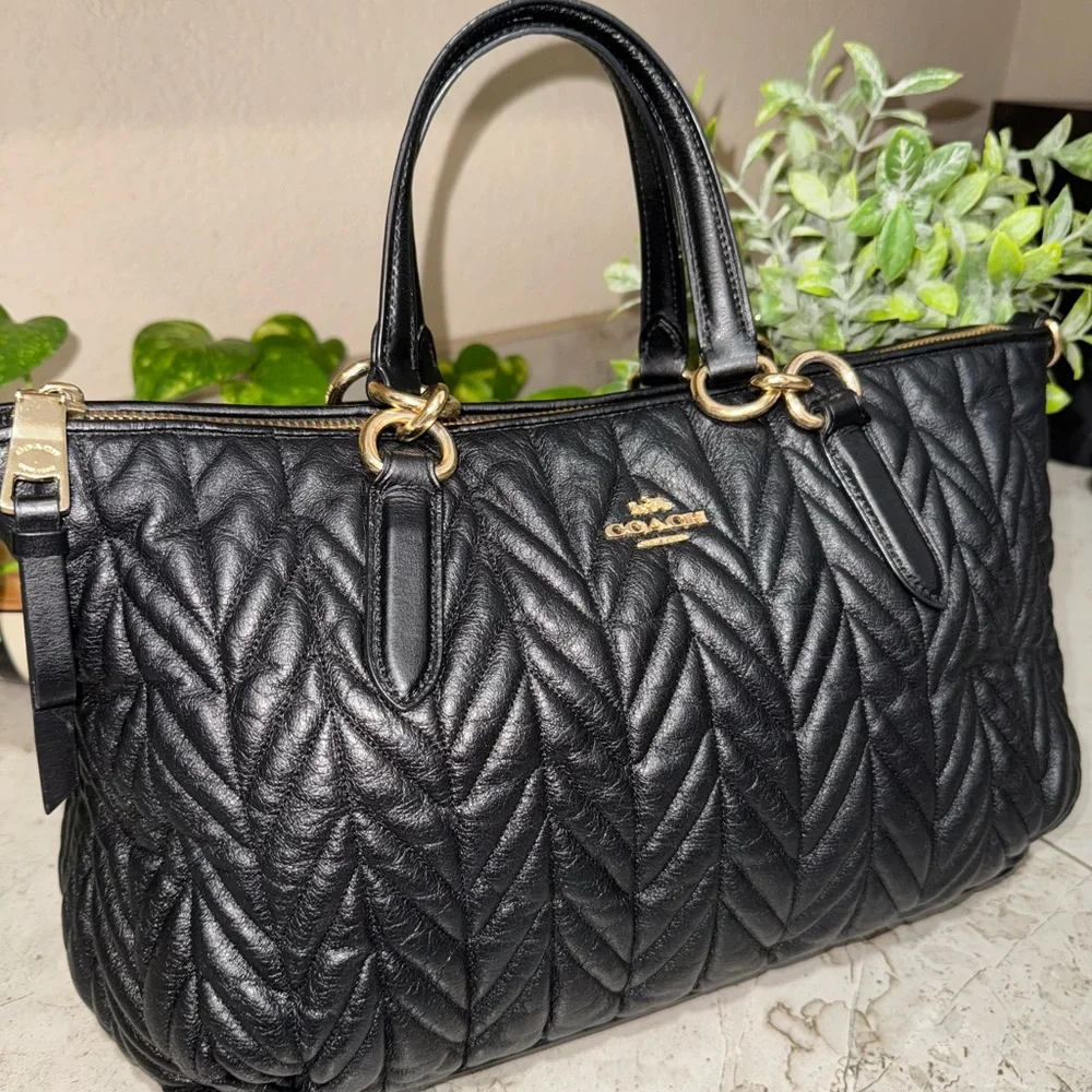 Coach Ally Satchel Quilted Black Leather Bag - Picture 2 of 11